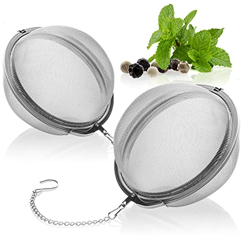 COM-FOUR® 2x passoire à thé en acier inoxydable 304 - grand infuseur à thé pour thé en vrac, herbes et épices - filtre à thé à mailles fines avec chaîne - passoire à épices (2 pièces - Ø 7,5 cm)