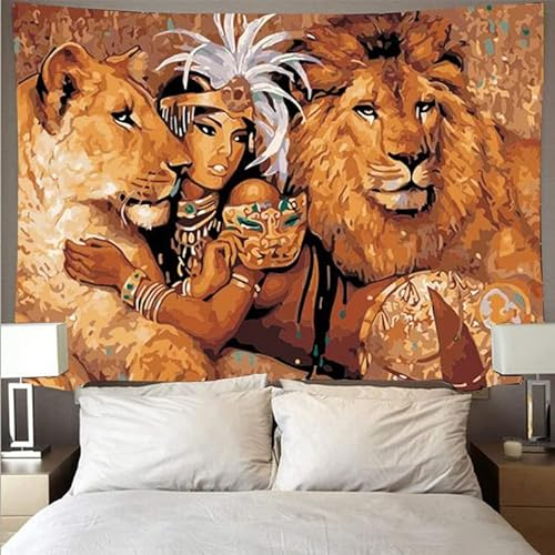 AQHYCJT Beauty Beast Lion Wolf Tapisserie Ölgemälde Kunstdruck Tapisserie Wandbehang Strandtuch Polyesterdecke Yoga (W) 230×(H) 180CM