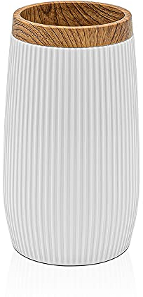 Inbagno Porta spazzolino da Denti, in plastica Bianco, con Dettagli Effetto Legno, Serie Blob