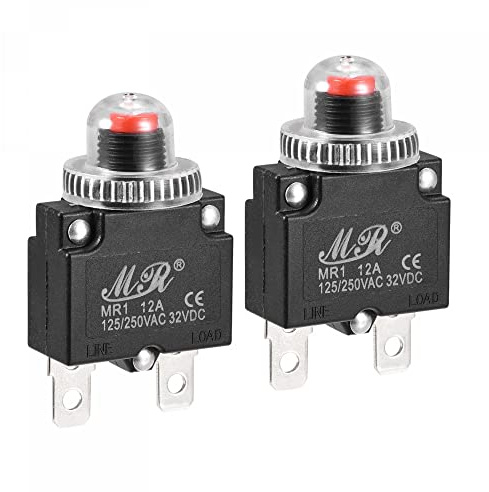 sourcing map Circuit Surcharge Protection 12A AC125/250V DC32V Bouton-poussoir Thérmique Coupe-circuit pour Air Compresseur avec Imperméable Capuchons 2pcs
