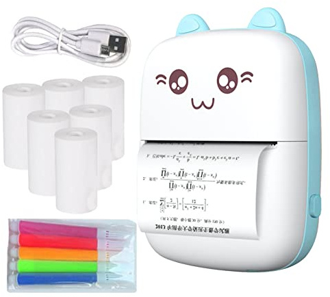 Voiakiu Printer - Thermal Printer with 6 Rolls of Printing Paper Ios Smartphone | Photo Printer for Smartphone, Study, Labels, Notes, Receipt Printing