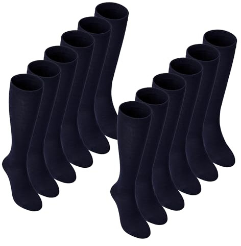 12 Pair Multipack Girls Knee High Socks | Breathable Long Cotton School Socks | Color Option - Grey, Black, White, Blue