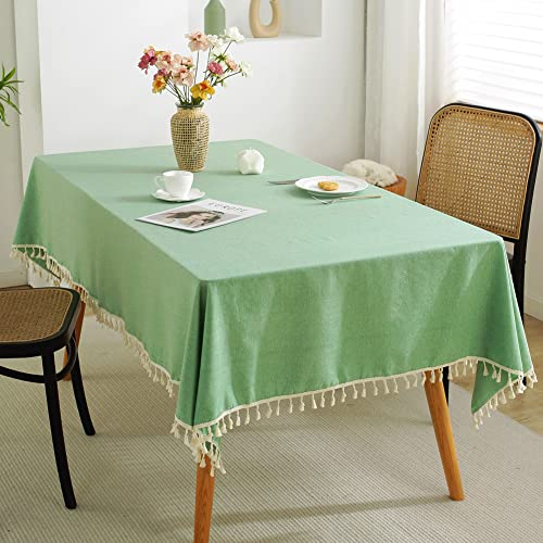 meioro Volltonfarbe Quaste Tischdecke Rechteckige Tischdecke Baumwolle Leinen Tischdecke Geeignet für Home Küche Dekoration, Verschiedene Größen(Grün,140×220cm)