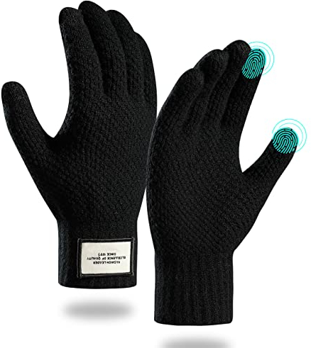 Moyad Fahrradhandschuhe Herren Winter Handschuhe Damen Warm Strickhandschuhe Touchscreen Thermo Laufhandschuhe rutschfeste Sporthandschuhe Gloves für Skifahren Wandern Bergsteigen Schwarz
