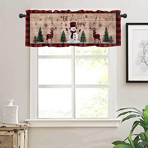 Michorinee Scheibengardine Weihnachten Deko Gardinen Weihnachtsgardine Rot Vorhang Schneemann Elch Weihnachtsbaum Muster Blickdicht Kurze Bistrogardinen für Fenster B 137 × H 45 cm