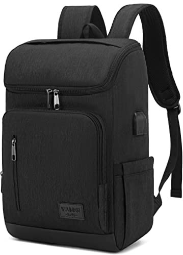 YALUNDISI Sac à dos vintage pour ordinateur portable avec port de charge USB pour homme et femme, noir, 15.6 inch, Sac à dos d'ordinateur