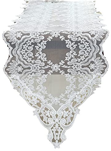 Epinki Tischläufer Frühling, Polyester Tischläufer Handgemachte Dreieck Mesh Spitzen Muster, Tischtuch Tischwäsche für Hochzeit Zuhause Bauernhaus Modern Tabletop Dekor (Weiß, 30x70 cm)
