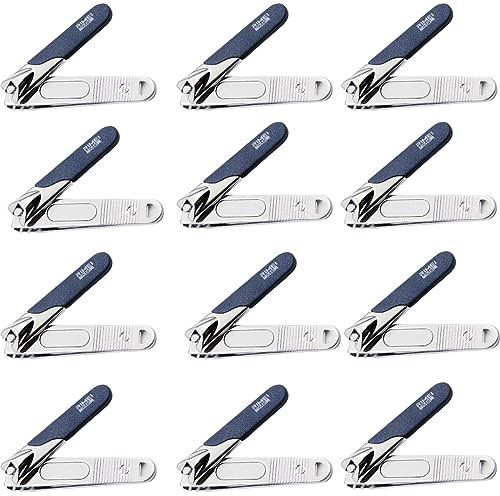 RIMEI Nail Clippers Bulk, Fingernail Toenail Clippers Wholesale,Bulk Nail Clippers for Homeless Individually Wrapped or Box Packed,Nail Care Cleaner Set with File (Separate packed-12Pcs)
