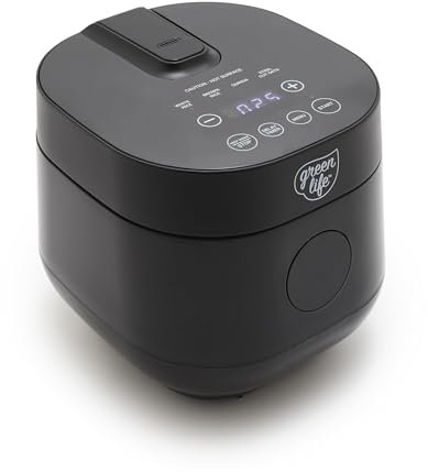GreenLife - Pentola per riso digitale da 4 tazze, senza PFAS e PFOA, in ceramica rimovibile adatta per lavastoviglie, fagioli di avena da cucina sana e altro ancora, preset automatici, visualizzazione