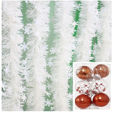 Yurosiay 2 Stück 2m Weihnachten Girlande Mit 6 Stück 8cm Transparente Weihnachtskugeln Weiß Künstliche Tannengirlande Mit Schneeflocken Deko Weihnachtsbaum Girlande Weihnachtsgirlande Braun