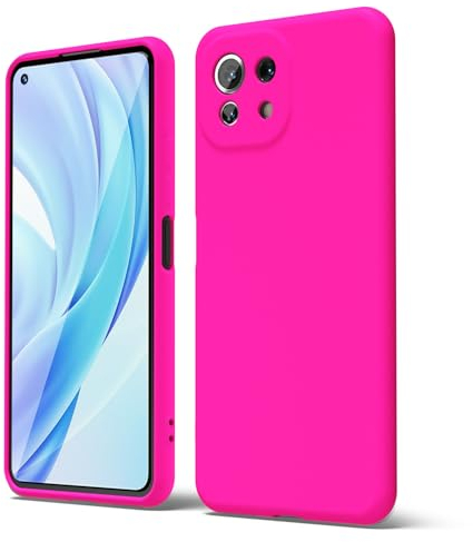 oakxco für Xiaomi 11 Lite 5G/ 4G/ 5G NE Hülle Silikon Case, Dünn Gummi Gel Original Farbig Schutz Handyhülle, Weich Slim Matt Leicht TPU Stoßfest Kameraschutz Schutzhülle Schale, Neon Pink
