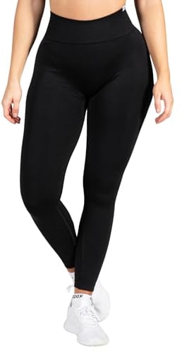 SMILODOX Leggings Damen Slayton Scrunch, Seamless Push-Up Sporthose High Waist V-Shape Bund Sportleggings Invisible Scrunch Blickdicht Yogahose für Fitness Gym Yoga & Alltag, Größe:M, Color:Schwarz