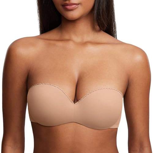 DOBREVA Damen Trägerloser BH Push Up mit Bügel Trägerlos Bandeau BHS Natürlich 75B