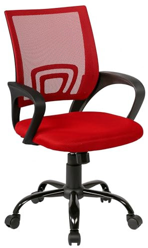 BestOffice Sedia da ufficio ergonomica con schienale in rete traspirante altezza regolabile sedia da computer reclinabile con ruote girevoli, colore: Rosso