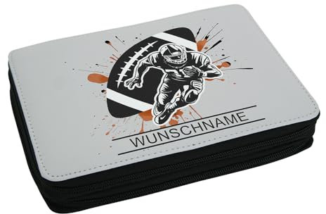 Eurofoto Schulmäppchen mit Namen und Motiv Football | Federmappe mit Hobby personalisiert inkl. Stifte, Lineal, Radierer, Spitzer