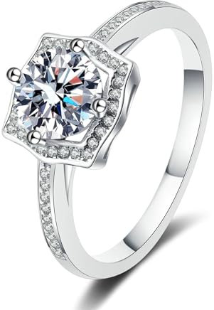 Epinki Trauringe Weißgold 18K 750, Klassiker Rund 1ct Labor Erstellt Diamant Verlobungsring, Au750 Gold Damen Echtgold Schmuck, Gr.62 (19.7)