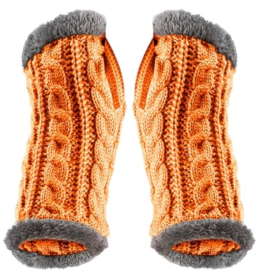 Lässige warme Winterhandschuhe 2024, modische Handschuhe, verdickte Plüschhandschuhe, Herbst und Winter, warme Figurärmel, gestrickte Wollhandschuhe, Damen-Fäustlinge, Orange, Einheitsgröße