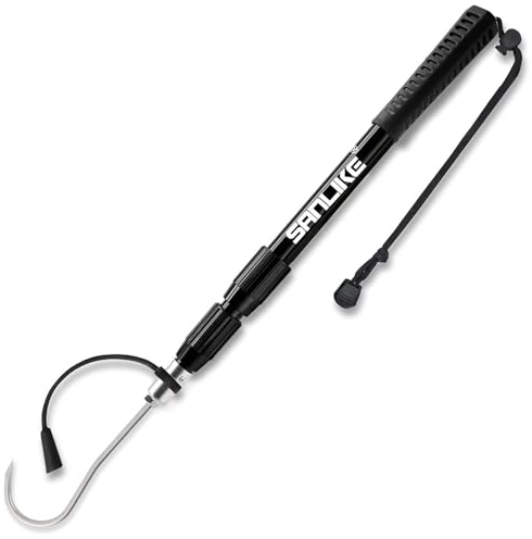 SAN LIKE Teleskop Gaff Haken Speer Haken Einziehbar, Teleskopisches Fischgaff mit Landehilfe Speerhaken, Aluminiumlegierung Meeresangeln ​Fischgaff mit Rostfreiem Meer Fischerei Speerhaken