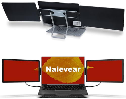 Naievear Portable Monitor, 14.1''Triple Monitor Screen Extender with Laptop Tray,Dual Mobile Monitor for laptops Phone (14inch+stand)