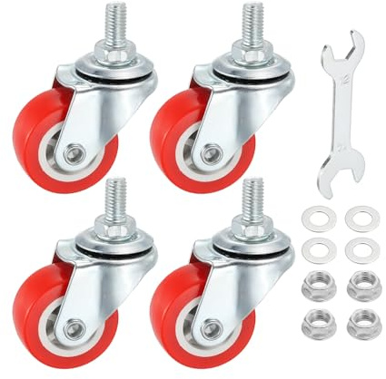 PATIKIL 1,5 Zoll Drehrolle Satz Mit 4 Stück M8 x 15mm Kugellager Gewindestift PVC Rollen Gesamtbelastbarkeit 231lbs Mit Muttern Dichtungen Schraubenschlüssel Für Möbel Stühle Wagen Rot