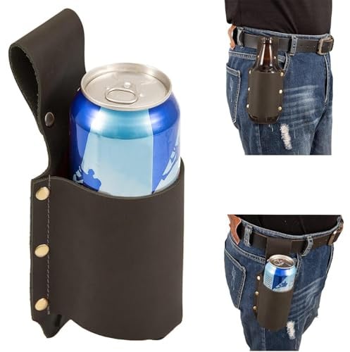 Beer Holster, Beers Holster for Men,Crazy Horse Skin Beers Holster Bottle Holders,Men's Beer gift,Parties, Barbecues, Camping Beer Accessories