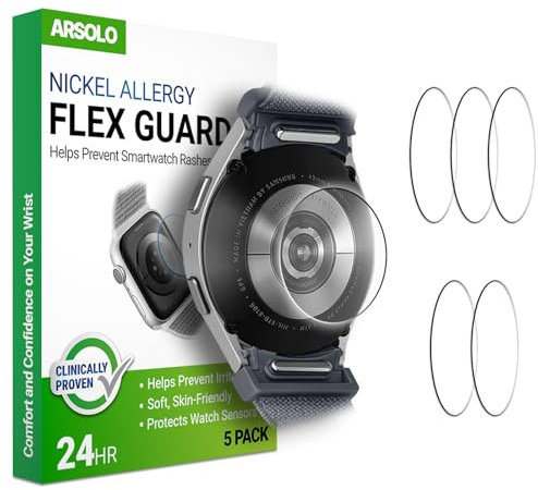 Arsolo Nickel-Metall-Allergie-Rückenprotektor für Samsung Galaxy Watch 7/6/5/4/3/Active2 [40/41/44/45 mm], Classic 6, 5 Pro, Classic 4, verhindert Ausschlag, Kontaktdermatitis, Sensorschutz – 5 Stück