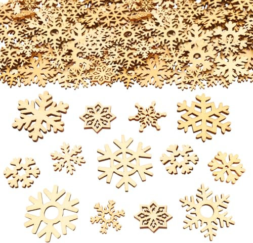ParPix 100 Stück Holz Schneeflocken Deko Konfetti, Groß Streudeko 3,3cm, Tischdeko für Weihnachten, Holzdeko für DIY Basteln Winterdeko