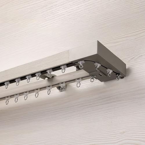 MegLob Mont Mural Double Curtain Track Tiles, Rail De Rideau Complet Complet pour Fenêtres, Piste De Montage Latérale Murale Robuste, Rail De Rideau De Couverture Complète d'angle,D 140cm