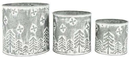 zeitzone Zink Blumentopf Weihnachten 3 Stück Tannenbaum Vintage Patiniert Pflanztopf