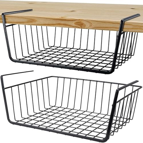 Roysmart Cesta de almacenamiento, 2 cestas colgantes de metal, cesta colgante para debajo del armario, cesta colgante de metal, cesta colgante para cocina, oficina, despensa, baño, armario