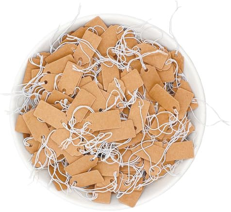 200 Stück Preisschilder, Geschenkanhänger Kraftpapier Anhänger Etiketten, 26 x 12mm Kraftpapier Preis Anhänger Braun Preisschilder Handmade Hängeetiketten mit Elastischer Schnur Anhänger