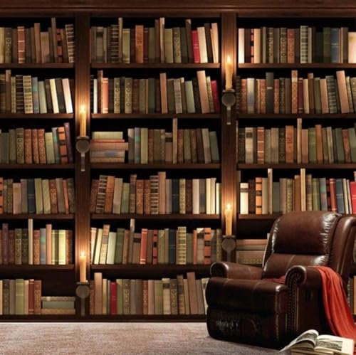 Tzxztt Vintage Bücherregal Bücher Moderne 3D Tapete Geprägte Seide Neutrale Töne Material Ideal Für Wohnzimmer Schlafzimmer-250cm×170cm