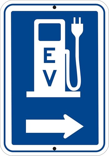 EV Charging Direction Sign – 12x18 Reflective Aluminum, Weatherproof, Rust-Free with Pre-Drilled 3/8 Holes – Right Arrow Electric Vehicle Charging Guide