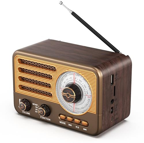 Radio transistor vintage – Estilo retro con rango moderno, portátil, AM/FM/SW, con USB/TF/AUX MP3 y batería recargable de 1800 mAh