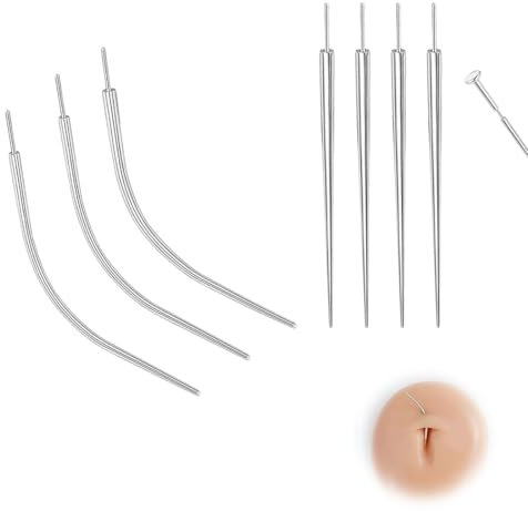 NHQZ 7PCS Edelstahl piercing taper insertion pin,piercing wechselhilfe,piercing taper insertion chirurgenstahl,14g, 16g, 18g, 20g, gebogenes und gerades piercing nadel