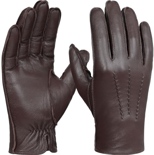 GSG SINCE 1998 Gefütterte Herren Lederhandschuhe aus Lammleder | Warmes Wollmix-Futter, chromfrei gegerbt, Touchscreen, ideale Winterhandschuhe zum Autofahren, für Business und Alltag