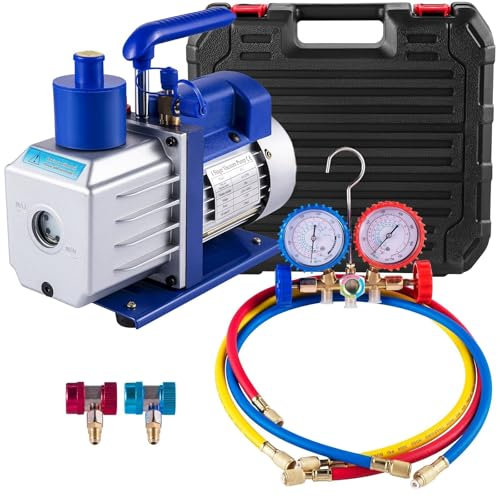 ZHIMAI Pompe à Vide Climatisation, Pompe à Vide Frigoriste CVC 4.8CFM 1/3 HP avec Kit Jauges de Collecteur à 4 Voies et Tuyau Sac de Transport pour Climatiseur Automobile Réfrigération