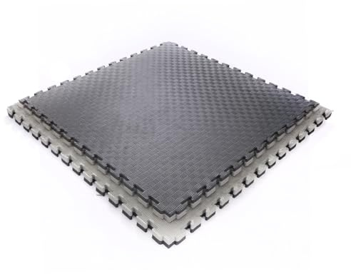 Nicoman Double-Sided EVA Puzzle Exercise Mat, 40mm Thick Interlocking Floor Tiles (100cm x 100cm) for Home Gym, Yoga, Kickboxing, ideal for Taekwondo & High-Impact Training (Black and Grey, Pack of 4)