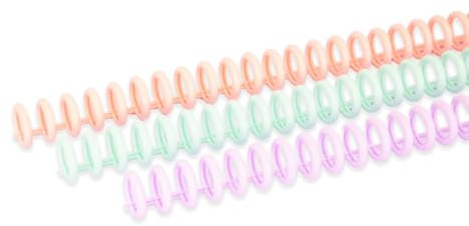 Craftelier - Lot de 6 Anneaux de Reliure Click Pas 3:1, Teintes Pastel | Longueur 28 cm, réutilisables et découpables, diamètre 12 mm, couleurs rose, lilas et menthe