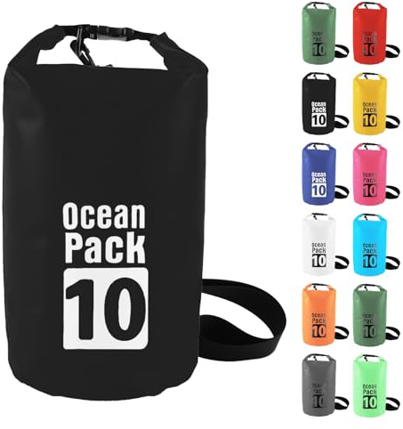 MOMAHUA Dry Bag 10L wasserdichte Tasche, Schwarz Dry Bag 2L/5L/10L/15L/20L/25L/30L mit Verstellbarem Gurt, Schützt Telefon/Karte, Roll Top Wasserdichter Beutel Rucksack für Schwimmen/Rafting