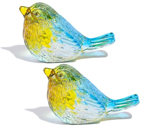 Arikyrist Kristall-Figur, blaue und gelbe Vögel, Glas-Tier-Sammelgeschenk, Geschenke für Frauen, Doppelvögel, Briefbeschwerer, Tischdekoration, Ornament, Geschenke für Valentinstag, Weihnachten, 2