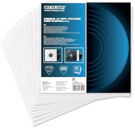 Reloop Premium 12 Inch Vinyl Polylined Inner Sleeves (50 Pieces) - Inner Sleeves for 12 Inch Vinyl Record Inner Sleeves Anti-Static Record Inner Sleeves with Viewing Window