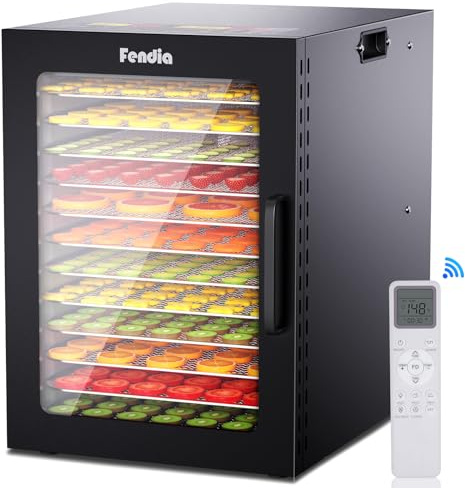 Jerky Food Dehydrator, 12 Large Stainless Steel Trays, 1200W Fruit Dehydrator with Remote Control, 24 Hour Timer and 200°F Temperature Control
