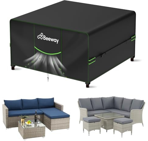 BEEWAY Gartenmöbel Abdeckung Wasserdicht V2.0 200x200x92cm, Schutzhülle Abdeckplane für Gartentische Terrassenmöbel Möbelsets - 420D Oxford Gewebe, Anti-UV, Winterfest