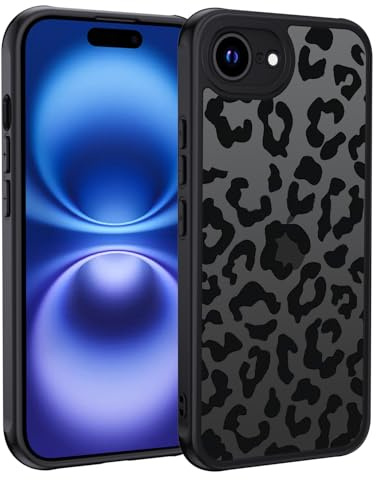 XTCASE Hülle für iPhone 17e / iPhone 16e, Aesthetic Leopard Muster Frauen Mädchen Case Matt Transluzente Handyhülle Kratzfeste PC Rückseite + TPU Bumper - Schwarz
