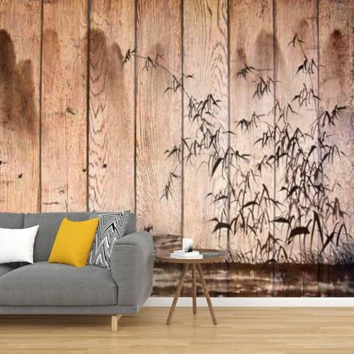 Papier Peint Panoramique Effet Bois Papier Peint Intissé Bambou Poster Trompe l'oeil Mural 3D Art Décoration Murale Salon Chambre 150x105 cm 1890b
