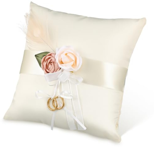 CLISPEED Satin Ringkissen zur Hochzeit Kleines Florales Ringhalter Kissen aus Weichem Satin Brautringkissen für Zeremonie und Schmuck