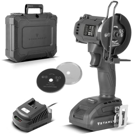 STAHLWERK Mini-Akku-Winkelschleifer MAW-20 ST, 2 Ah Akku, 20.000 U/min | Leistungsstarker Handwinkelschleifer, elektrische Minisäge mit Brushless-Technologie für Metall, Fliesen und Holz