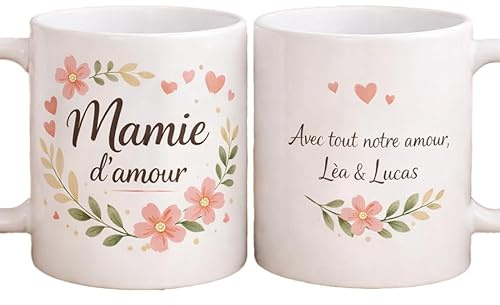 Jeux'Gratte Mug Personnalisé Mamie – Cadeau Fête des Grands-Mères – Mug Magique Thermoréactif ou Classique – Message Personnalisable – Idée Cadeau Mamie, Maman, Famille