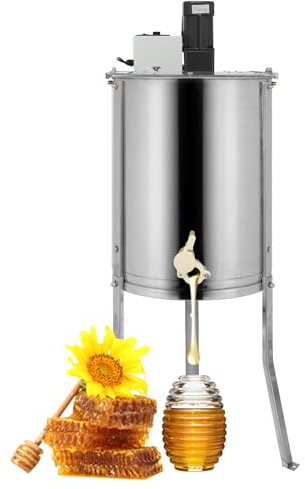 Bonnlo Extracteur de Miel Électrique 4 Cadres 110V 120W, Centrifugeuse Séparateur Miel en Acier, Équipement d'Apiculture à Moteur Professionnel, 115 x 61 x 61 cm